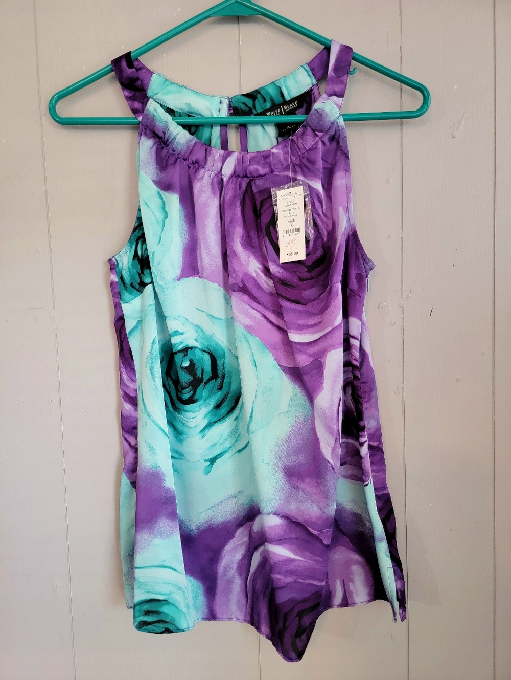 NWT WHBM Floral Sleeveless Top in Teal & Purple, Size S